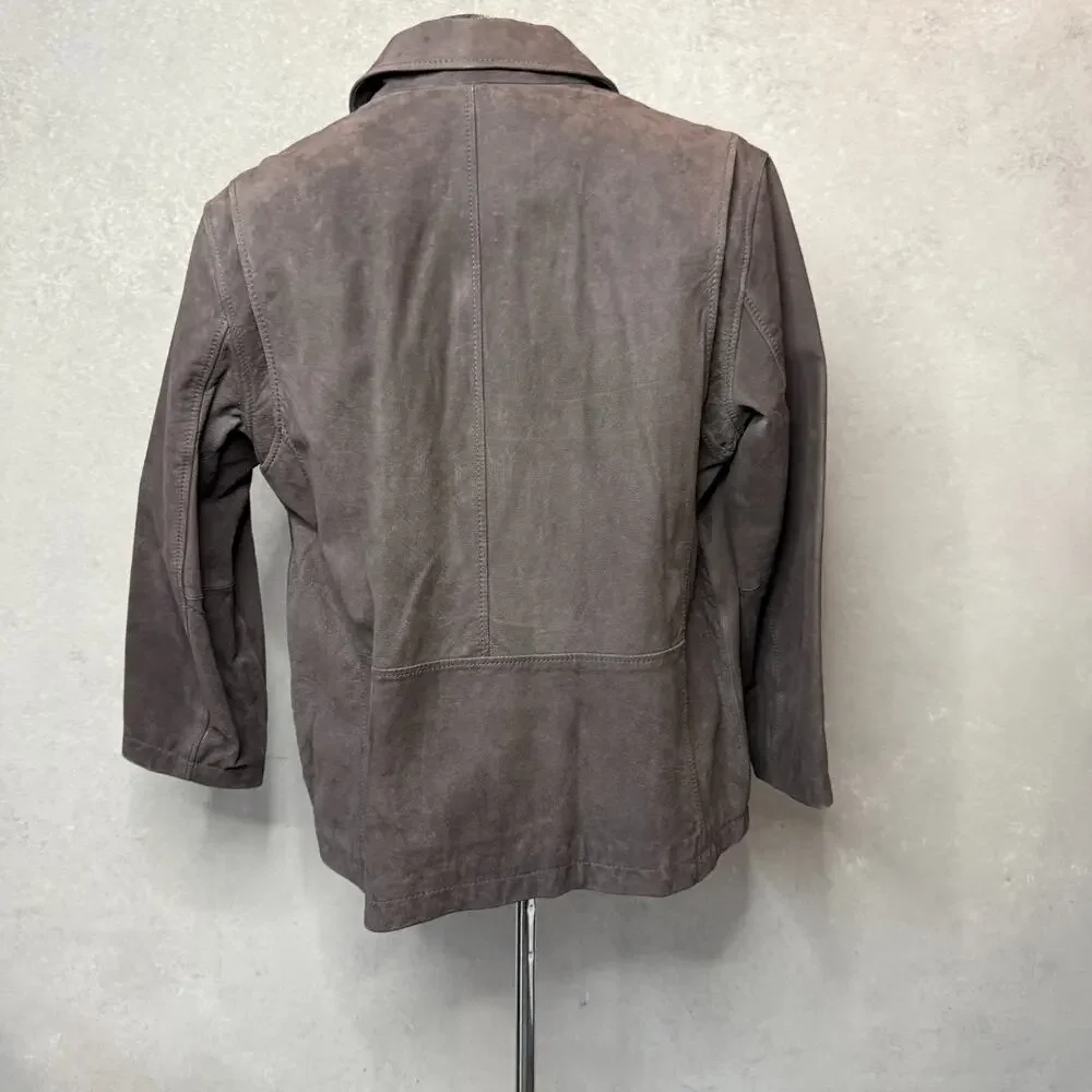 Eddie Bauer Genuine Nubuck Leather Jacket Brown Full Zip Men's L
